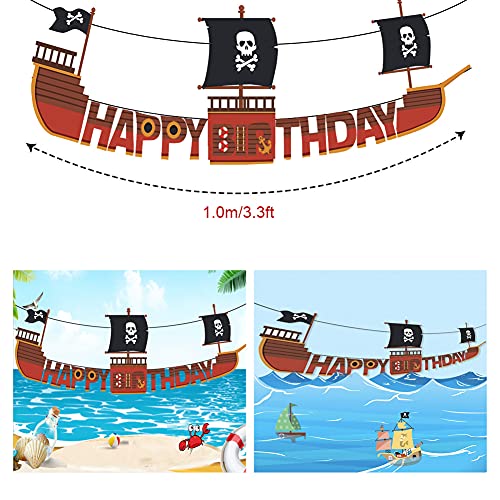 48x Barco pirata Decoraciones de cumpleaños para niños - Sea Rover Pancarta de feliz cumpleaños, Mantel de piratas, Gorra & Parche en el ojo & Espada-globo para Cosplay, Detalles Fiesta de Infantiles