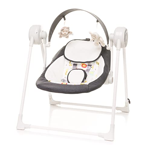 4baby Swing 7077 - Columpio y balancín eléctrico con temporizador, arco de juegos y música, color gris