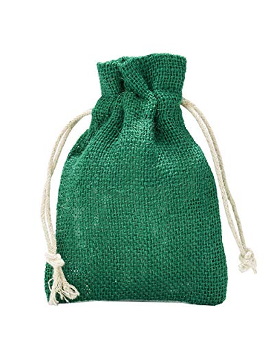 5 bolsas de yute con cordón de algodón. Tamaño: 50x40 cm, 100% yute, decoración invernal, envoltorio de regalos de navidad (verde)