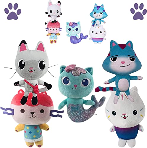 (5 piezas) juego de muñecos de peluche Gabby's Dollhouse Catrat / Pandey paw / Mercat / Cakey cat / baby box / juguetes de peluche suave en la casa de muñecas amada por los fanáticos de los dibujos an