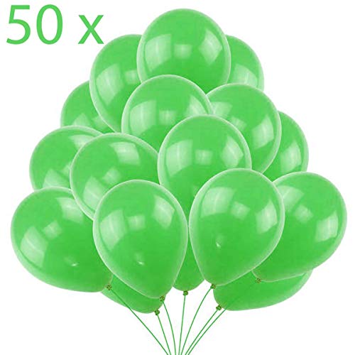 50 Globos Verdes Brilante de Látex de 36 cm. Globo Verde por Helio de 3,2g. Decoraciones y Accesorios para Fiesta de Cumpleaño