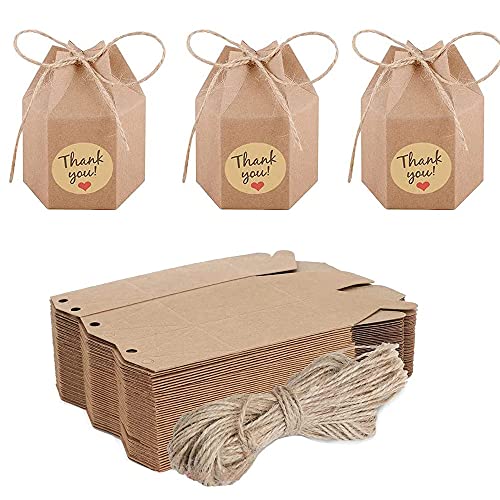 50 Piezas Cajas Kraft Marrón de La Regalos, Caja de Papel de Regalo, Caja de Dulces de Papel Kraft, Cajas de Regalo con Cuerda, para Bodas Presentación Regalos, Fiestas, Dulces