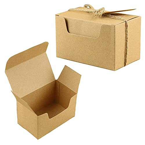 50 Piezas Kraft Papel Cajas De Regalo Papel, Cajas De Cartón Kraft Marrón, Cajas Kraft Marrón Para Fiestas, Con Etiquetas De Regalo y Cuerda De Cáñamo Para Fiestas Galletas Joyas Regalo, 10 x 6 x 6cm