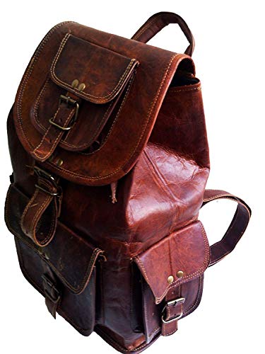 53 Cm Mochila Backpack Salveque Morral Valija De Cuero Piel Marrón para Portátil Ordenador, Impermiable Casual Espalda Uso Escolar Senderismo Viaje Regalo Hombres Mujeres Leather