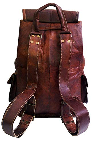 53 Cm Mochila Backpack Salveque Morral Valija De Cuero Piel Marrón para Portátil Ordenador, Impermiable Casual Espalda Uso Escolar Senderismo Viaje Regalo Hombres Mujeres Leather