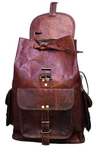 53 Cm Mochila Backpack Salveque Morral Valija De Cuero Piel Marrón para Portátil Ordenador, Impermiable Casual Espalda Uso Escolar Senderismo Viaje Regalo Hombres Mujeres Leather