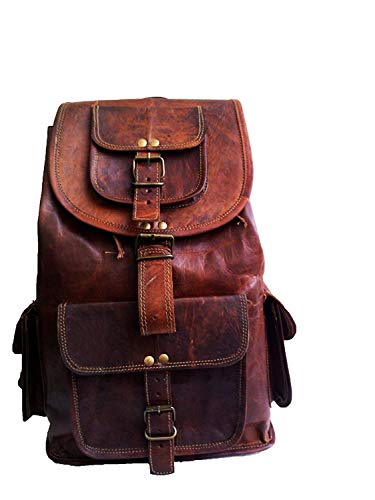 53 Cm Mochila Backpack Salveque Morral Valija De Cuero Piel Marrón para Portátil Ordenador, Impermiable Casual Espalda Uso Escolar Senderismo Viaje Regalo Hombres Mujeres Leather