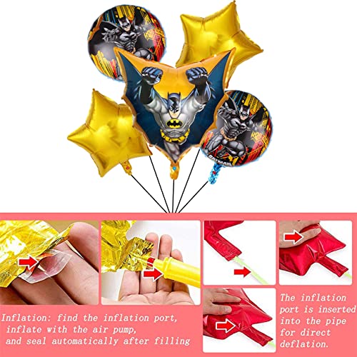 5PCS Batman Globos - simyron Superhéroes Globo Decoraciones, Decoraciones Batman Foil Globo,Superhéroes Suministros de Fiesta Temáticos de Batman Globos para Regalos de niños de Fiesta