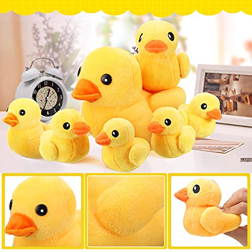 6 Animales de Peluche de Pato con Pato de Bebé Juego de Juguete Suave Pato de Peluche Felpa de 8 Pulgadas y 5 Juguetes de Peluche de Patito Pequeño de 5 Pulgadas Muñeco Animal Pato Amarillo