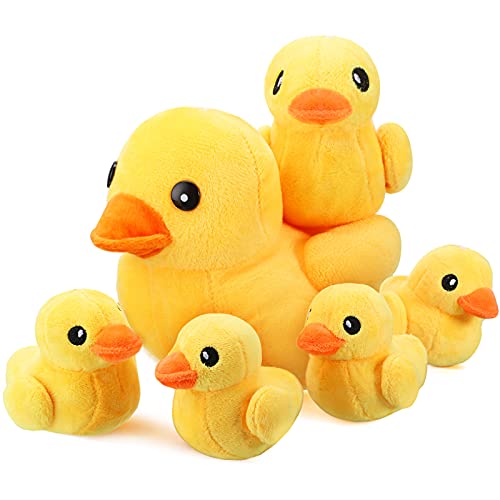 6 Animales de Peluche de Pato con Pato de Bebé Juego de Juguete Suave Pato de Peluche Felpa de 8 Pulgadas y 5 Juguetes de Peluche de Patito Pequeño de 5 Pulgadas Muñeco Animal Pato Amarillo