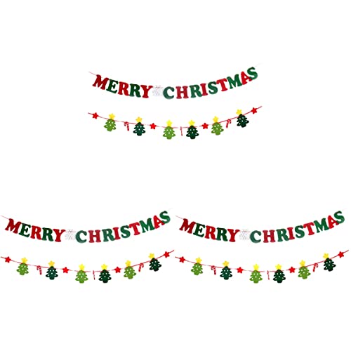 6 banderas de Feliz Navidad Nnon- tejidas banderines decoración DIY Banner Pull Flag Party suministros (letras banner y bandera de árbol de estrellas