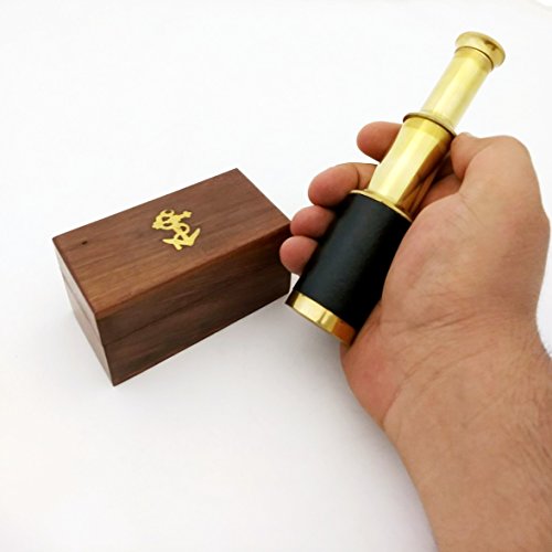 6" Handheld Brass Telescope with Wooden Box - Pirate Navigation