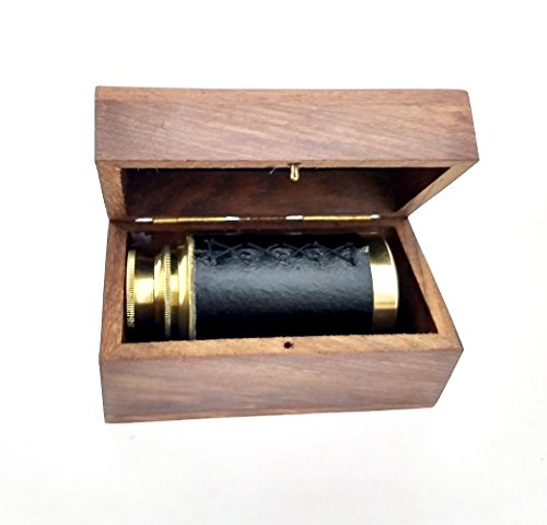 6" Handheld Brass Telescope with Wooden Box - Pirate Navigation