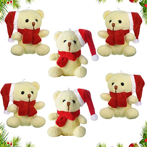 6 Juguetes de Osito de Peluche de Animal de Felpa Escarchado con Bufanda para Niños Niñas Muñeco de Peluche Suave Bonito de 3,9 Pulgadas para Cumpleaños Fiesta de Navidad (Estilo Clásico)