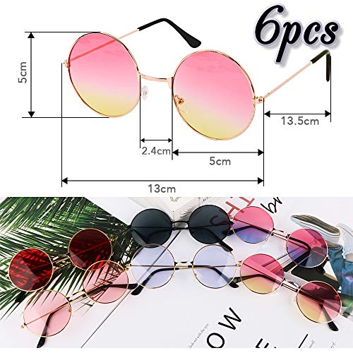 6 Pares Gafas Redondas Hippie Vintage Gafas Disfraz Divertidas Fiesta Carnaval Tropical Hawaiana Photocall Boda Estilo de Años 1960 de Colores para Mujer Hombre