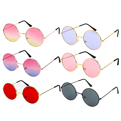 6 Pares Gafas Redondas Hippie Vintage Gafas Disfraz Divertidas Fiesta Carnaval Tropical Hawaiana Photocall Boda Estilo de Años 1960 de Colores para Mujer Hombre