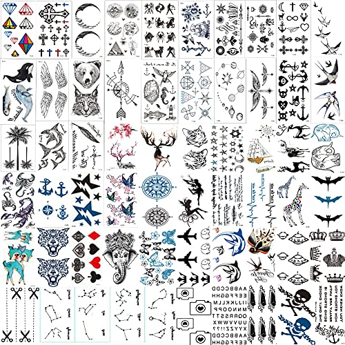 60 Pegatinas De Tatuaje En Miniatura A Prueba De Agua Y Sudor, Constelaciones, Luna, Estrellas, Brújula, Animales, Anclas, Animales Marinos, Etc, Para Niños, Adultos, Hombres Y Mujeres