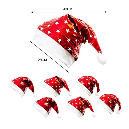 通用 6Pcs de Sombreros Papá Noel Rojos con Dibujos para Año Nuevo Suministros festivos，Talla unica apto para niños, adultos o ancianos Tres estilos al azar (ROJO POLIESTER-6)