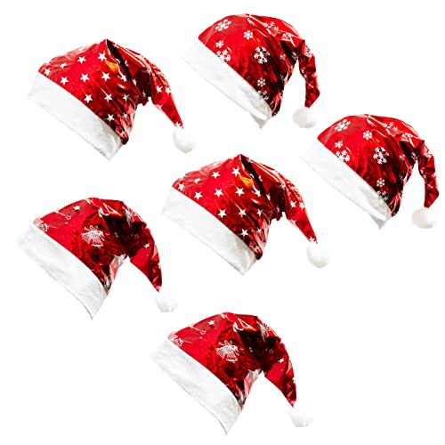 通用 6Pcs de Sombreros Papá Noel Rojos con Dibujos para Año Nuevo Suministros festivos，Talla unica apto para niños, adultos o ancianos Tres estilos al azar (ROJO POLIESTER-6)