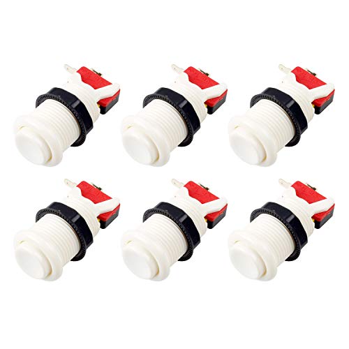 6x Americano Estilo Estándar Botones Arcade Switches conmutables tipo Happ de 30mm Terminales de 187 "(4.8 mm) Jamma Mame Kit (Blanco)