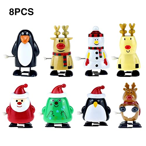 8 Unids Navidad Wind Up Toy Santa Claus Reindeer Stocking Stuffers Navidad Fiesta De Vacaciones Favors Favores Novelty para Niños (7.5x5x4cm)