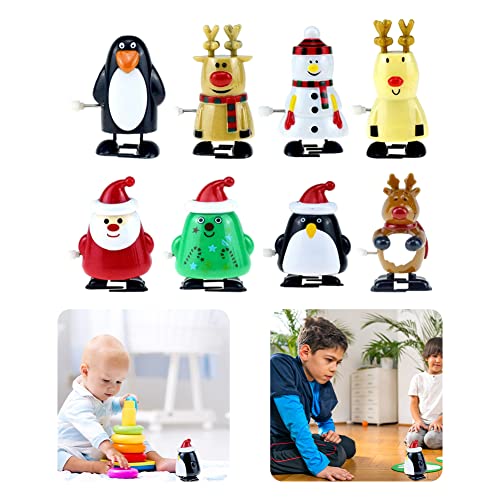 8 Unids Navidad Wind Up Toy Santa Claus Reindeer Stocking Stuffers Navidad Fiesta De Vacaciones Favors Favores Novelty para Niños (7.5x5x4cm)