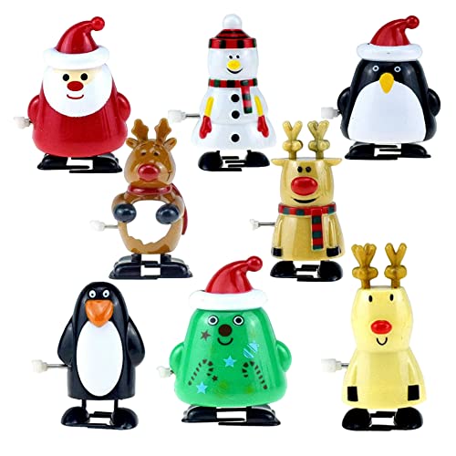 8 Unids Navidad Wind Up Toy Santa Claus Reindeer Stocking Stuffers Navidad Fiesta De Vacaciones Favors Favores Novelty para Niños (7.5x5x4cm)