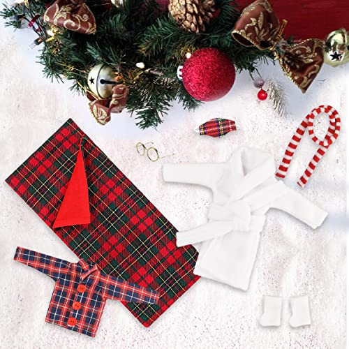 8PCS Accesorio Disfraz de Elfo Navidad Muñeco Sacos de Dormir de Elfo Decoración Navideña Elf Accesorios Shelf Español Albornoces Blancos Camisa de Elfo Navidad Calcetín Bufanda