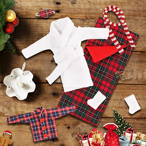 8PCS Accesorio Disfraz de Elfo Navidad Muñeco Sacos de Dormir de Elfo Decoración Navideña Elf Accesorios Shelf Español Albornoces Blancos Camisa de Elfo Navidad Calcetín Bufanda