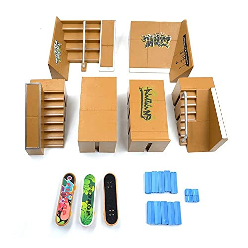 8PCS Skate Park Kit Mini Fingerboards Ramp Set Monopatines de Juguete para Dedos Ultimate Finger Skate Parks con 3 Finger Skateboards Cretivo Juguete para Niños (B)