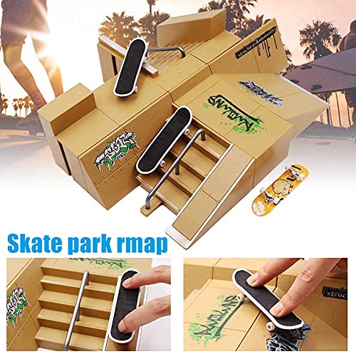 8PCS Skate Park Kit Mini Fingerboards Ramp Set Monopatines de Juguete para Dedos Ultimate Finger Skate Parks con 3 Finger Skateboards Cretivo Juguete para Niños (B)