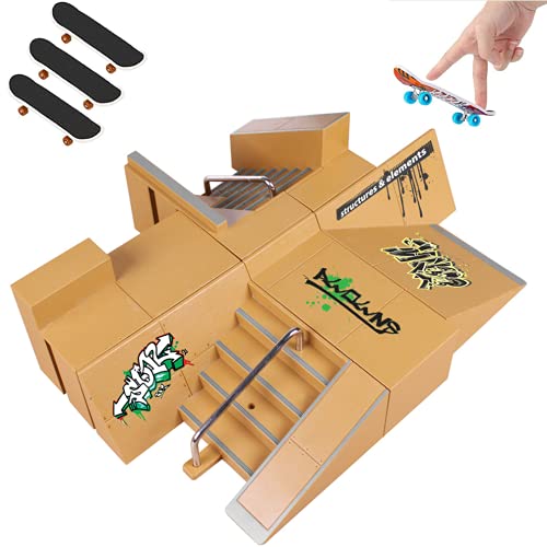 8PCS Skate Park Kit Mini Fingerboards Ramp Set Monopatines de Juguete para Dedos Ultimate Finger Skate Parks con 3 Finger Skateboards Cretivo Juguete para Niños (B)