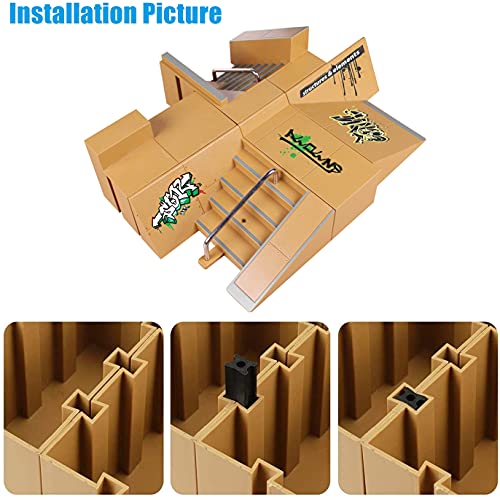 8PCS Skate Park Kit Mini Fingerboards Ramp Set Monopatines de Juguete para Dedos Ultimate Finger Skate Parks con 3 Finger Skateboards Cretivo Juguete para Niños (B)