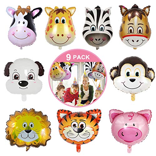 9 globos de animales, tigre vaca mono jirafa/cebra/cerdo/león/burro/perro helio cabeza de animal, kit de globos helio granja zoológico safari globos para fiestas infantiles decoraciones baby shower