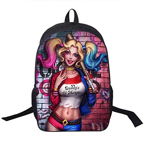 AAGG Mochila para Escuadrón Suicide Mochila para Adolescentes Niños Harley Quinn Joker School Bags Hombres Mujeres Hombro Bolsa Niños Niñas Escuela Mochilas Black6 talla única