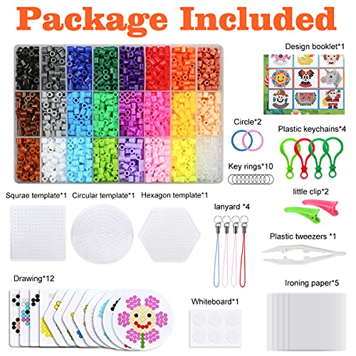 Abalorios Cuentas para Planchar, 4300 Plásticos Abalorios y Cuentas para Planchar de 24 Colores Perlas DIY Manualidad Incluye Placas y Accesorios Fiesta Cumpleaños Niños, 5mm