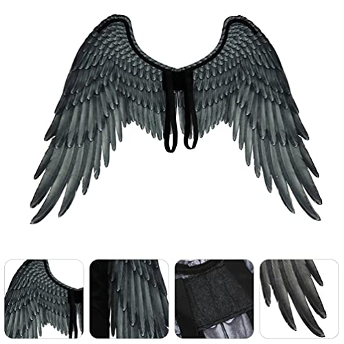 Abaodam Alas de ángel de Halloween en color negro con correas elásticas, alas de ángel de plumas para cosplay, disfraces para hombres y mujeres, regalo único para decoración de fiesta