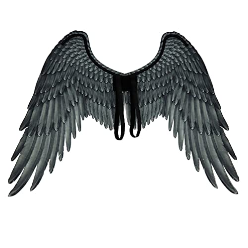 Abaodam Alas de ángel de Halloween en color negro con correas elásticas, alas de ángel de plumas para cosplay, disfraces para hombres y mujeres, regalo único para decoración de fiesta