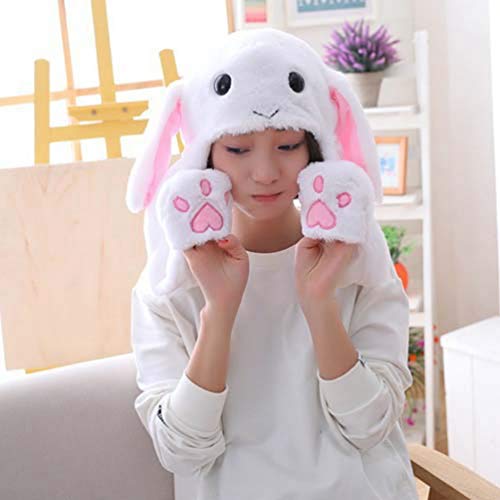 ABOOFAN Gorro de peluche para orejas de conejo movible, para fiestas de niños, disfraz de carnaval, color blanco