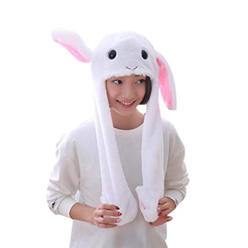 ABOOFAN Gorro de peluche para orejas de conejo movible, para fiestas de niños, disfraz de carnaval, color blanco