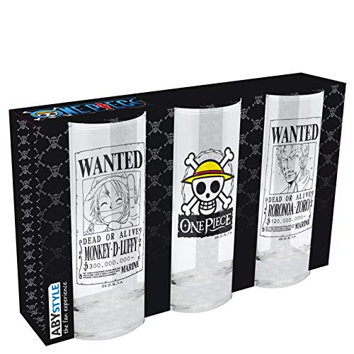 ABYstyle One Piece - Juego de 3 vasos con diseño de calavera, wanted Luffy y wanted Zorro