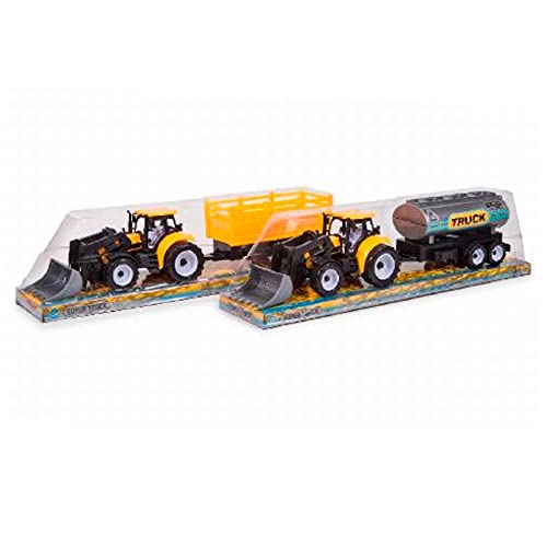 Acan Juguete Tractor con Pala y Remolque, vehículo de construcción, Tractor para niños, Juego Construir, 2 Modelos aleatorios, 10 x 47 x 9 cm