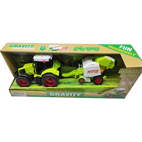 Acan Juguete Tractor con Remolque con Luces y Sonido, vehículo de Granja, Tractor para niños, Color Verde, Dimensiones 11 x 35 x 10 cm