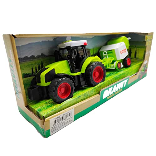 Acan Juguete Tractor con Remolque con Luces y Sonido, vehículo de Granja, Tractor para niños, Color Verde, Dimensiones 11 x 35 x 10 cm