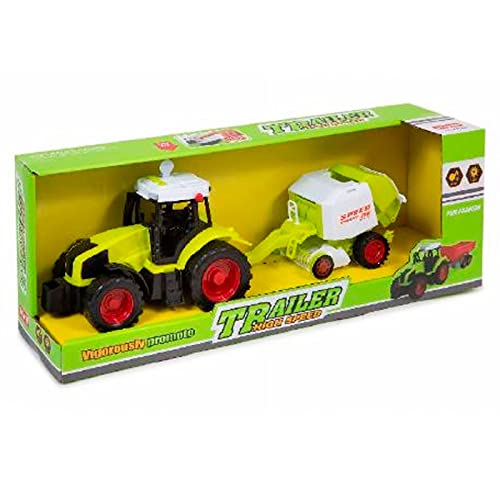 Acan Juguete Tractor con Remolque con Luces y Sonido, vehículo de Granja, Tractor para niños, Color Verde, Dimensiones 11 x 35 x 10 cm