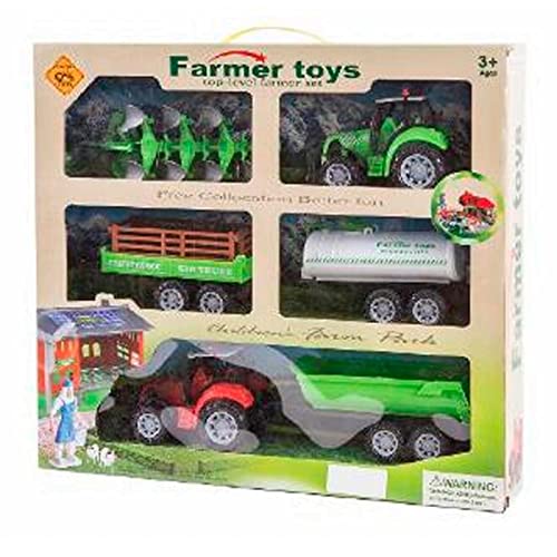 Acan Toinsa - Set de 2 Tractores con remolques, Pack de Juguetes de Granja, Coches para niños, Dimensiones de vehículo con Remolque 10 x 33 x 7 cm