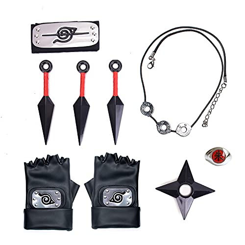 Accesorios de Naruto Prop con diadema collar colgante anillo disfraz de Ninja para hombres y mujeres fanáticos de Cosplay