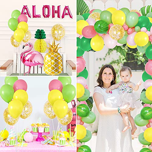 AcnA Decoracion Hawaiana Fiesta, Hawaiana Tropical Fiesta Decoración Aloha Pancarta Hawaiano Cumpleaños Globos Verano con Flamenco de piña Globos para Luau Fiesta hawaiana Decoraciones de la Selva