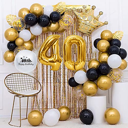 AcnA Globos De Cumpleaños 40 Años,Decoracione Cumpleaños Oro Negro,Globos De Numero Dorado 40,40 Happy Birthday Cumpleaños,Globos De Niño Y Niña Adultos De Fiesta Decoración Reutilizable