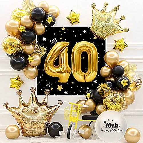 AcnA Globos De Cumpleaños 40 Años,Decoracione Cumpleaños Oro Negro,Globos De Numero Dorado 40,40 Happy Birthday Cumpleaños,Globos De Niño Y Niña Adultos De Fiesta Decoración Reutilizable